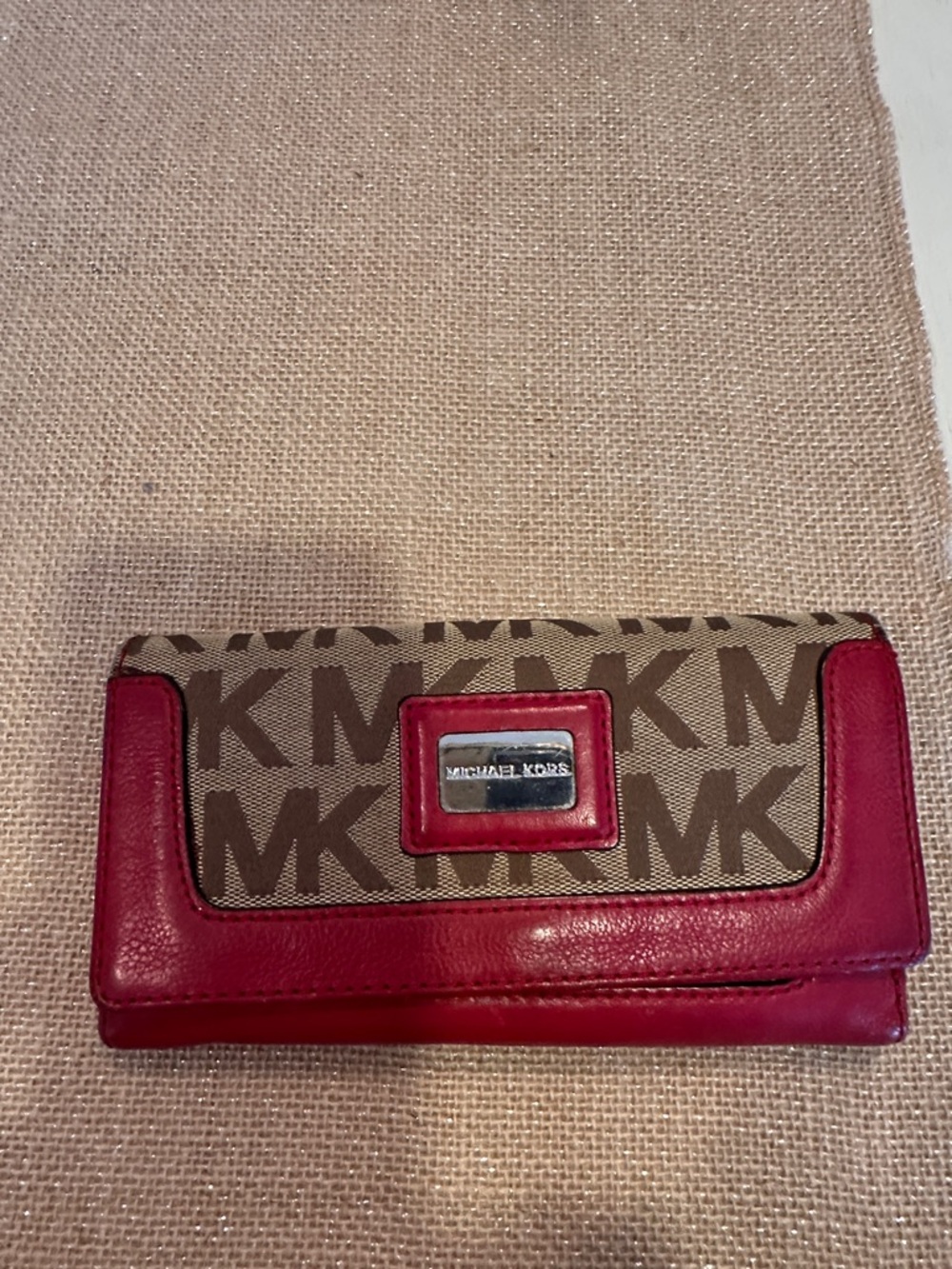 Michael Kors Brown MK Logo Wallet with Pink Leather Trim